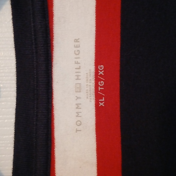 Tommy Hilfiger Women's Navy and Red Striped V-neck - Picture 2 of 5
